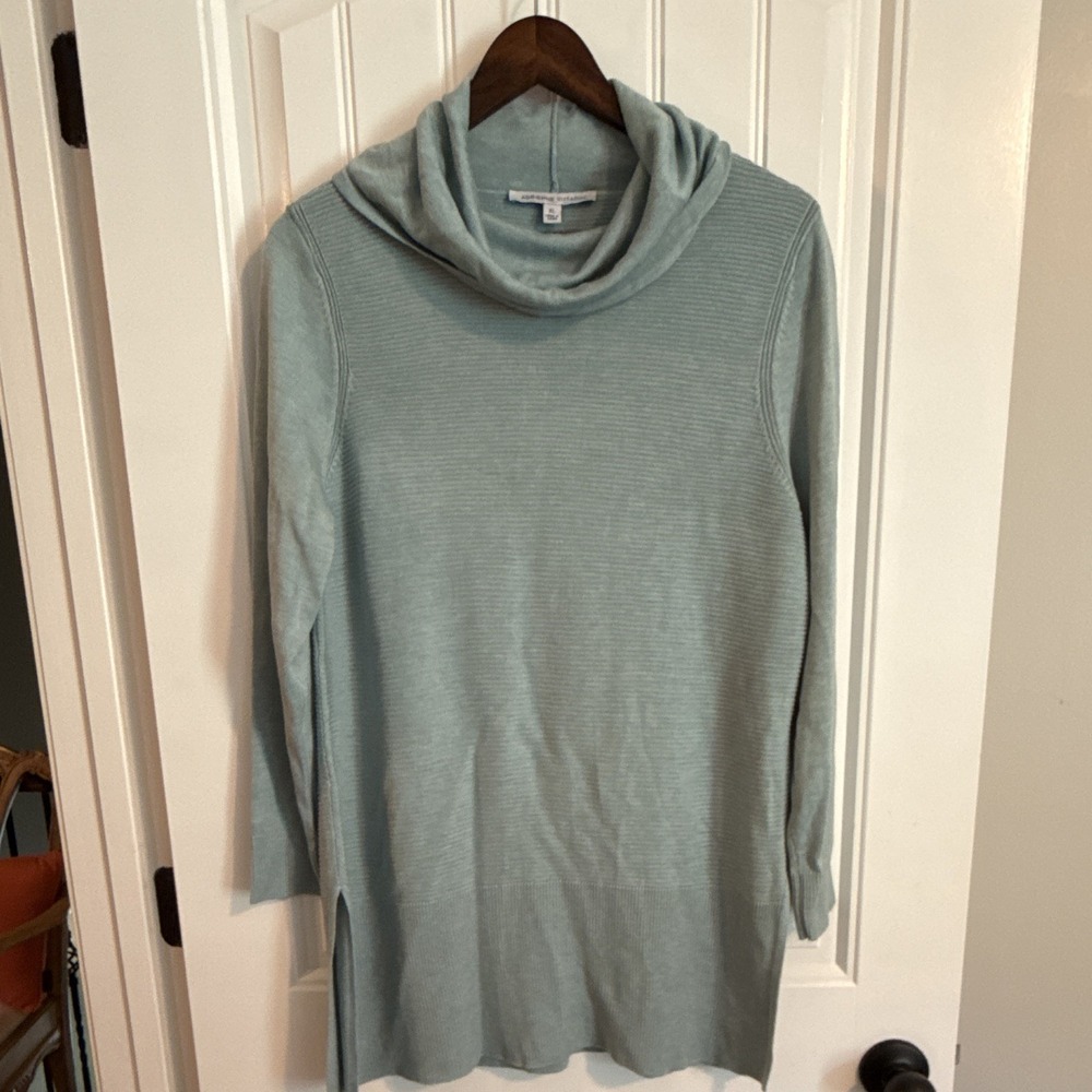 Adrienne Vittadini Women's Knit Cowl Neck Long Sleeve Rib Pullover Blue XL